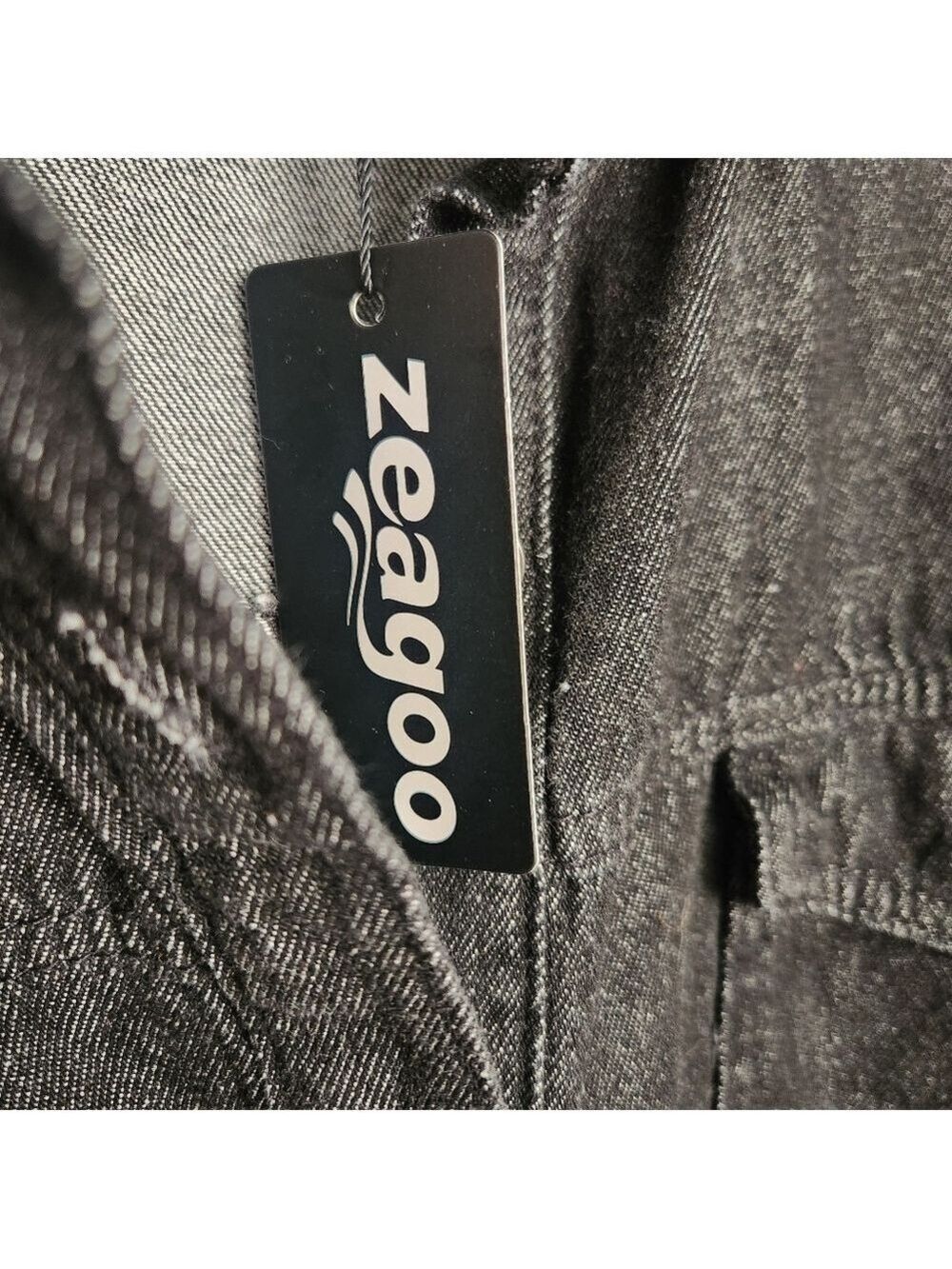 ZEAGOO BLACK DENIM JACKET SHIRT SHACKET BUTTON DOWN LONG SLEEVE NWT XL - Picture 8 of 8